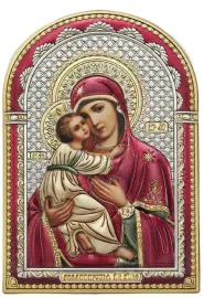 Икона "Владимирская Божия Матерь" белое дерево в размер оклада, с цветной эмалью